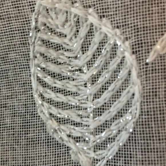 White-Silver Emb Pole Top Curtains 6 Panels - Picture 5 of 6